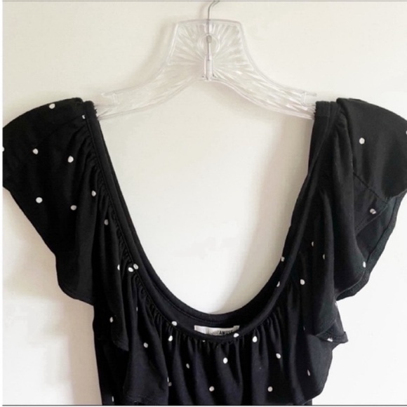 Amuse Society Samba bodysuit black stretch polka dots white ruffle - Picture 5 of 7